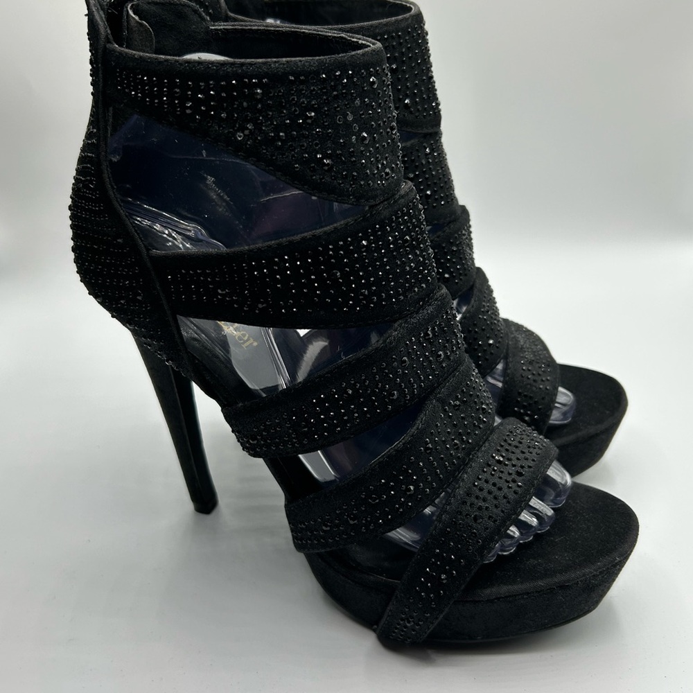 Women’s Olivia Miller Black Rhinestone Open Toe Back Zipper Sandals Size 8 1/2 - Picture 12 of 14
